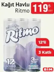RİTMO 3 KATLI KAĞIT HAVLU 12'Lİ indirimli fiyat RİTMO 3 KATLI KAĞIT HAVLU 12'Lİ fiyat ve kampanya bilgisi